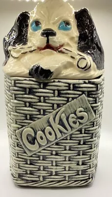 Vintage McCoy Dog In A Basket Cookie Jar 1950s Biscuit W/ Lid Kitchen Decor • $19.99