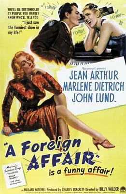 A Foreign Affair Marlene Dietrich 1948 Movie Poster Reprint 24x36 Inches • $21.99