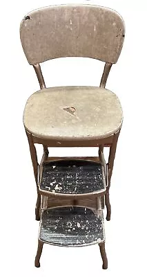 Vintage Costco Brand Step Stool Chair Pull Out Steps Kitchen Bar Seat Beige • $99.99