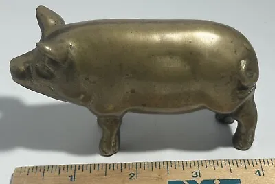 SOLID BRASS PIG HOG FIGURINE STANDING  4” Vintage Collectible.  2U • $13.50