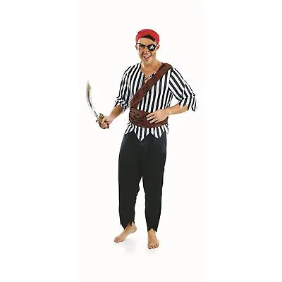 Men`s Black Pirate Costume M-XL Adult Caribbean Buccaneer Ahoy Matey Halloween • $33.95