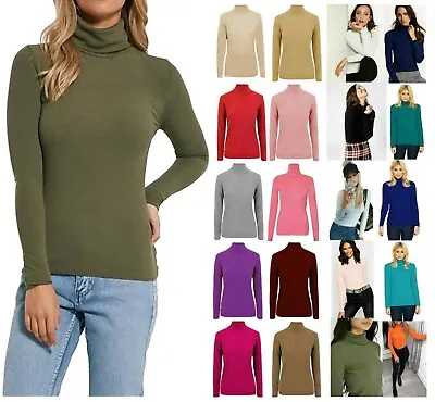Ladies Turtle Neck Women Casual High Polo Neck Long Sleeve Womens Jumper • £8.19