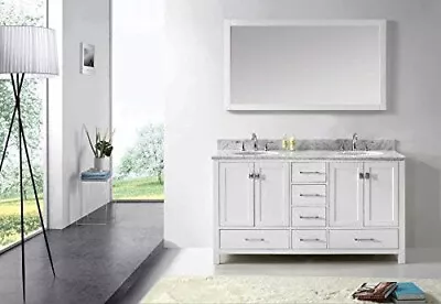 Virtu USA Caroline Avenue 60 Inch Freestanding Double Cabinet Vanity - White • $1200