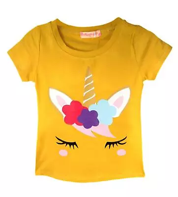 Girls Unicorn T-Shirt Dabbing Dab Unicorns Stars Eyelashes Rainbow Tee Top 3-14Y • £6.99