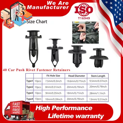 $7.99 • Buy Set Of 40 Car Push Retainer Pin Body Bumper Rivet Trim Moulding Clips Parts Kits