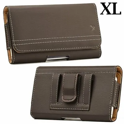 For XL LARGE Phones - BROWN PU Leather Pouch Holder Belt Clip Holster SKin Case • $9.77