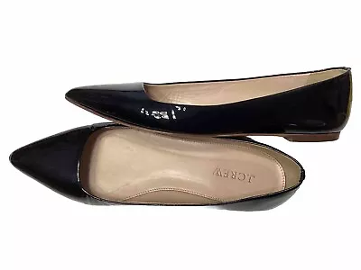 * J CREW  Sz 7 M Patent Leather Pointy Toe Flat Shoes Black • $30