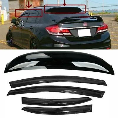 Fit 06-11 Honda Civic 4DR Sedan Mugen Style Wavy Window Visor + Rear Roof Visor • $46.88