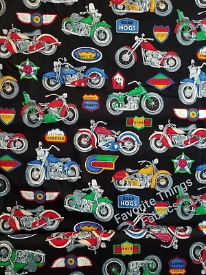 BTY New Cotton Fabric VINTAGE MOTORCYCLES BIKERS ROAD HOGS. Last Ones!! • $7.99