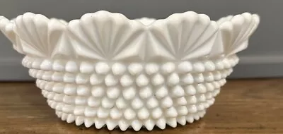 Vintage White Milk Glass Hobnail Serving Bowl With Scallop Edge • $10