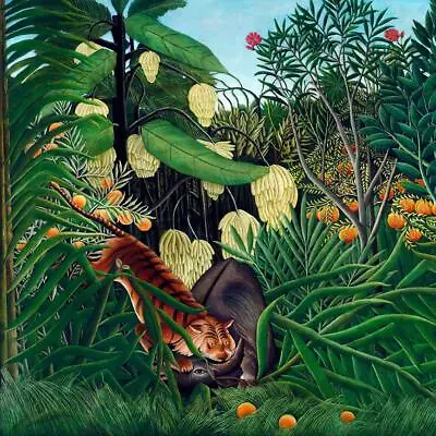 Fight Between A Tiger And A Buffalo Henri Rousseau Jungle Wall Art Poster Print • £12.99