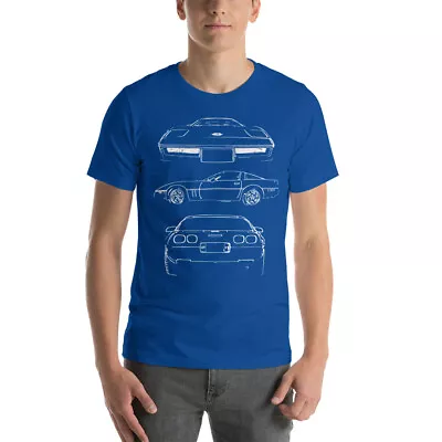 Corvette C4 Owner Gift Custom Outline Art Blueprint Unisex T-shirt • $29.96