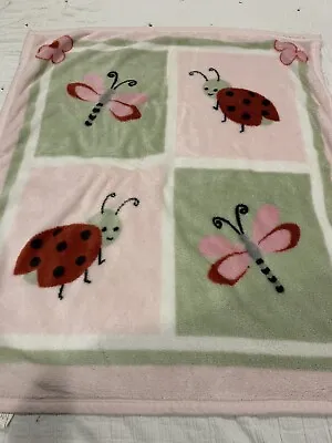 $44.99 • Buy Kidsline Baby Girl Ladybug Dragonfly Acrylic Blanket Pink Flower Kids Line Green