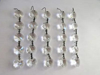 Octagon Crystal Chandelier 7/8 Inch Prisms Silver Bow-tie Connectors 5 Strands • $25.85