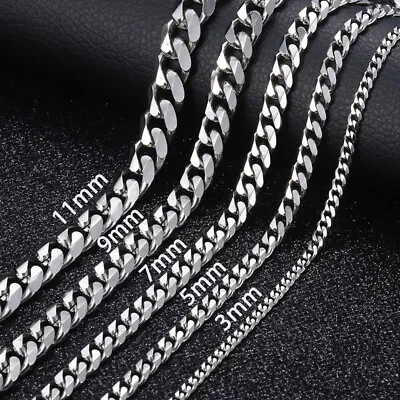 3/5/7/9/11mm Stainless Steel Silver/Gold Plated Mens Cuban Curb Necklace Chain • $8.69