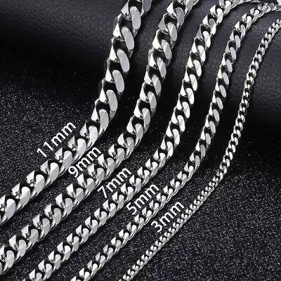 925 Silver Plated 16-24 Mens Cuban Curb Necklace Chain  3/5/7mm Stainless Steel • $5.99