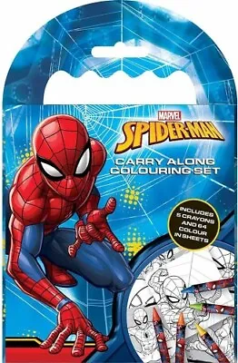 £5.04 • Buy Marvel Spider-Man Carry Along Colouring Set - 5 Crayons 64 Colour In Sheets     