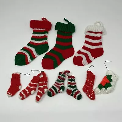 Vintage Handmade Crochet Knit Small  Mini Christmas Stockings Lot • $11.99