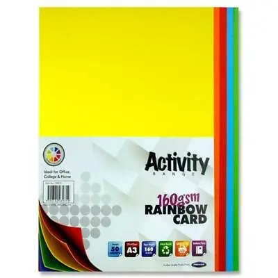 A3 160gsm Activity RANGE Card Stock Craft (Pack Of 50 Sheets) Colours - Rainbow • £9.95