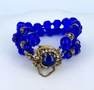 Miriam Haskell 3 Strand Blue Glass Bracelet • £86.40