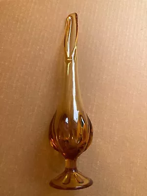 Vintage MCM Viking 12  Swing Glass Footed Pedestal Vase 6 Petal Amber Gold • $26.95