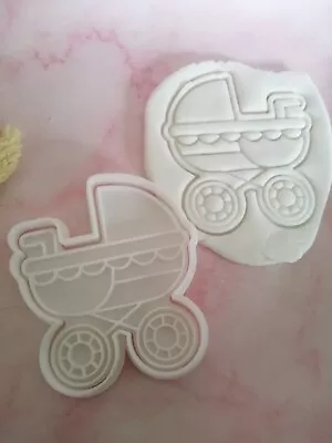 3D Baby  Buggy  Pram Cookie Cutter & Embosser Biscuit Fondant Icing Clay 9cm UK • £5.99