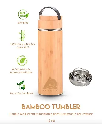 17oz Natural Bamboo Tumbler With Removable Tea Infuser • $12