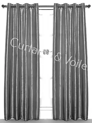 PAIR Curtains SILVER GREY   PINK Eyelet Taffeta Faux Silk Unlined   • £19.99