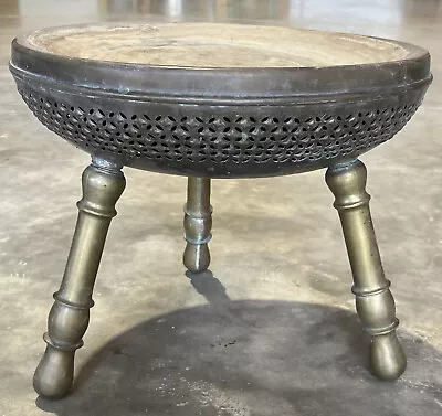 Vintage Turkish Asian India Brass Stool Foot Warmer Great Patina 12” TALL X 14.5 • $49.99