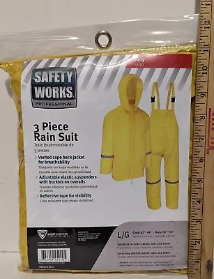 Safety Works Rain Suit Professional 3 Piece Yellow Jacket Bib And Hood Large • $16.95