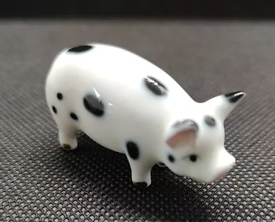 Vintage Bug House Spotted Pig White Black   Miniature Bone China Figurine Japan • $15.99