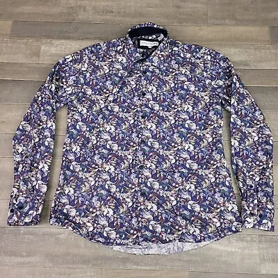 John Lennon Shirt Mens Medium Blue Floral Imagine Button Up Long Sleeve Casual • $24.95