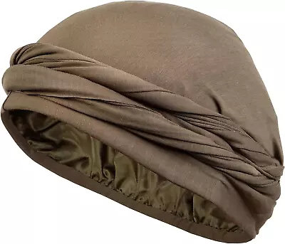 Silk Satin Lined Halo Turban Head Wrap Pre-Tied Skull Cap For Men And Women Slee • $28.99