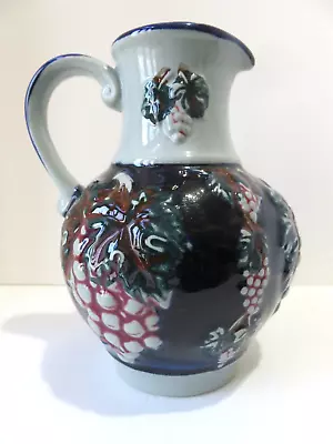 VTG W Germany Cobalt Blue Stoneware Pottery Majolica Grapes Wine Jug Pitcher 97/ • $9.99