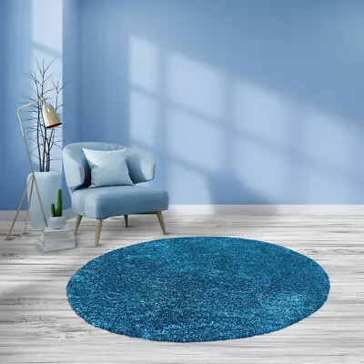 Hand Tufted Shag Polyester 8'x8' Round Area Rug Solid Blue BBH Homes BBK00111 • $197.12