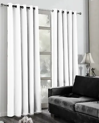 £24.95 • Buy White Eyelet Curtains BlockOut Readymade PAIR Thermal Ring Top Self Lined Panels