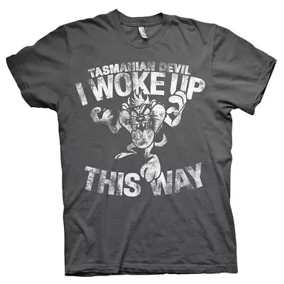 Looney Tunes Taz Woke Up This Way Character Grey T-Shirt - Retro Cartoons • £12.95