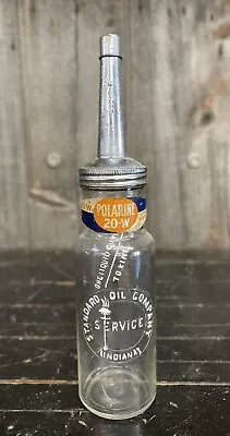 Early 30s 1 Qt Embossed Standard Polarine Motor Oil Glass Bottle W Collar Spout • $225