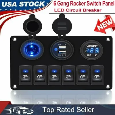$29.99 • Buy 6 Gang Rocker Switch Panel Circuit Breaker LED Waterproof For RV Car Boat Marine