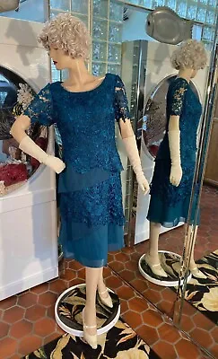 Teal Dress Size 8 Tier Layer Lace Knee Length Mother Of The Bride NWT • $44.99