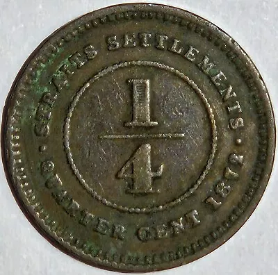 1872-h British Crown Colony Straits Settlements Victoria 1/4 Cent Km-7 Old Coin • $5.50