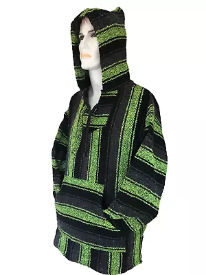 £19.99 • Buy Hoodie Mexican Baja Jerga Drug Rug Jumper Festival Surf Hippie Green Colours