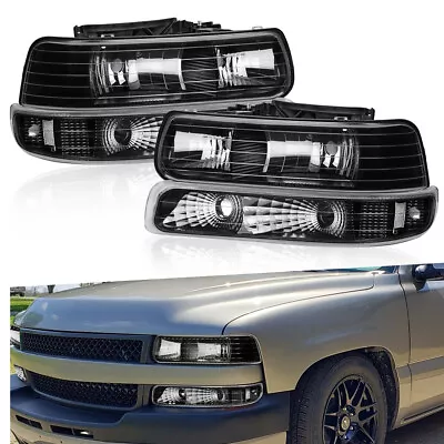 Front Black Headlights Bumper Light For Chevy Silverado Suburban 1500 2500 Tahoe • $58.89