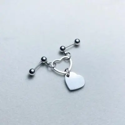 £3.19 • Buy Punk Heart Double Lobe Helix Piercing Earrings Chain Cartilage Earring Studs