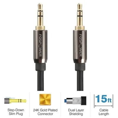 2x 15FT AUX Headphone 3.5mm Cable Male To Male Car Stereo Audio Cord IPhone MP3 • £12.53