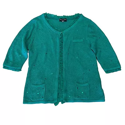 My Favorite Things Colleen Lopez 3X Green Sequin Lace  Cardigan Sweater Sequins • $24