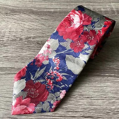 VTG Editions By VAN HEUSEN Men's Neck Tie Floral Blue Red 55 X 3.75 Made In USA • $7.99