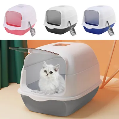 Large Jumbo Hooded Cat Litter Tray Box Enclosed Anti-Splashing Deep Toilet Pan  • £8.95