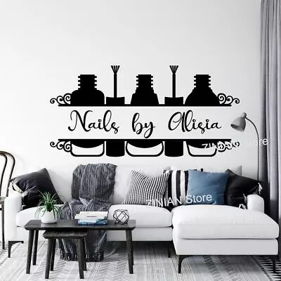 Salon Name Wall Stickers Manicure Text Window Posters Pedicure Nail Care Decals • £14.47