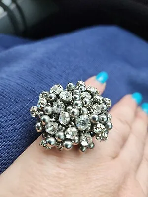 Large Rare Vintage Betsey Johnson Ring Glitsy Glam 7 AB FACETED RHINESTONES • $33.99